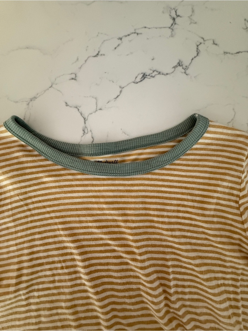 Madewell Mustard & Teal Striped Long-Sleeve Crew